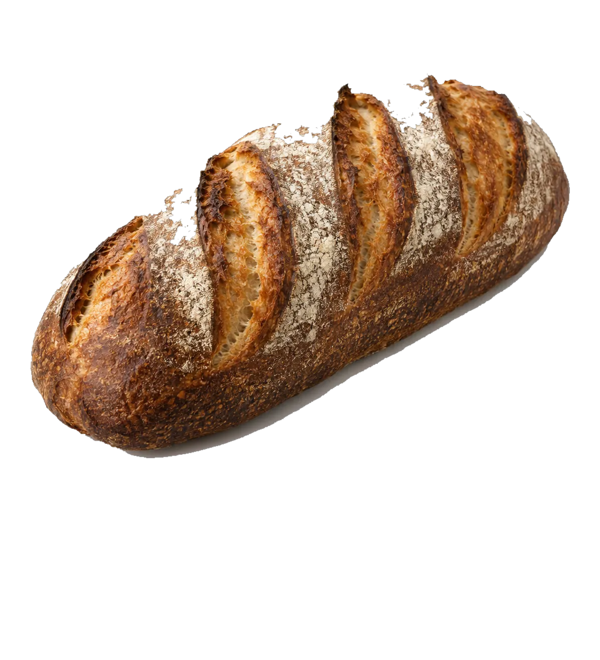 A dark-baked bâtard dusted with flour